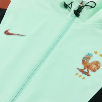 26/27 France Light Green Full Zipper Hooded Jacket Tracksuit + Long Pants