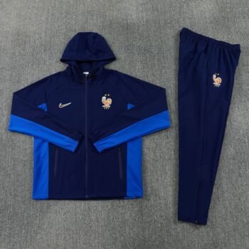 26/27 France Navy Blue Full Zipper Hooded Jacket Tracksuit + Long Pants