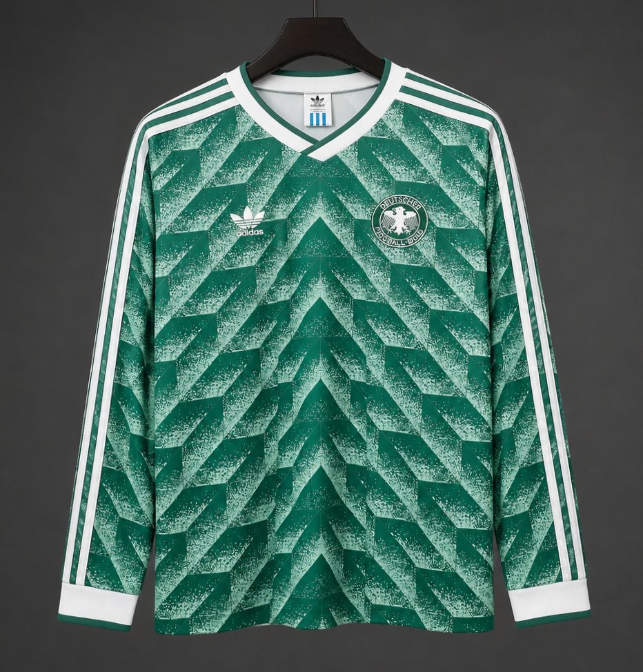 Retro 1990 West Germany Green Long Sleeve Away Jersey