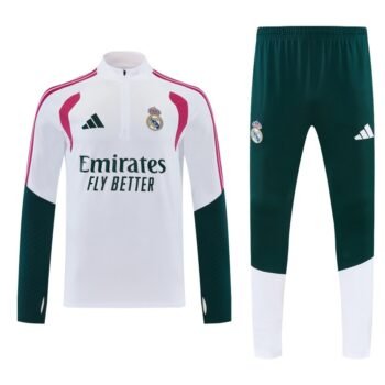 26/27 Real Madrid White & Dark Green Half Zipper Jacket Tracksuit + Long Pants