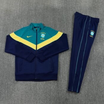 26/27 Brazil Teal&Navy Blue Full Zipper Jacket Tracksuit + Long Pants