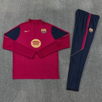 26/27 Barcelona Red & Black Half Zipper Jacket Tracksuit + Long Pants