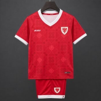 2026 Kids Wales National Team Red with Celtic Pattern Home Jersey