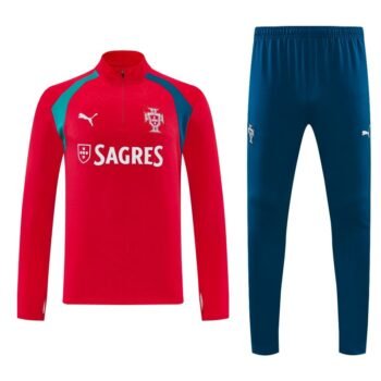 26/27 Portugal Red&Teal Half Zipper Jacket Tracksuit + Long Pants