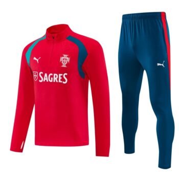 26/27 Portugal Red&Teal Half Zipper Jacket Tracksuit + Long Pants