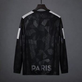 Retro 17/18 PSG/Paris Saint-Germain Black with Geometric Camo Pattern Third Long Sleeve Jersey