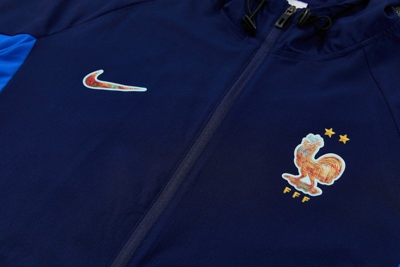 26/27 France Navy Blue Full Zipper Hooded Jacket Tracksuit + Long Pants