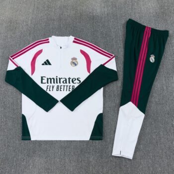 26/27 Real Madrid White & Dark Green Half Zipper Jacket Tracksuit + Long Pants