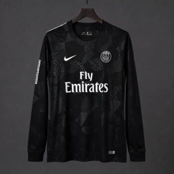 Retro 17/18 PSG/Paris Saint-Germain Black with Geometric Camo Pattern Third Long Sleeve Jersey