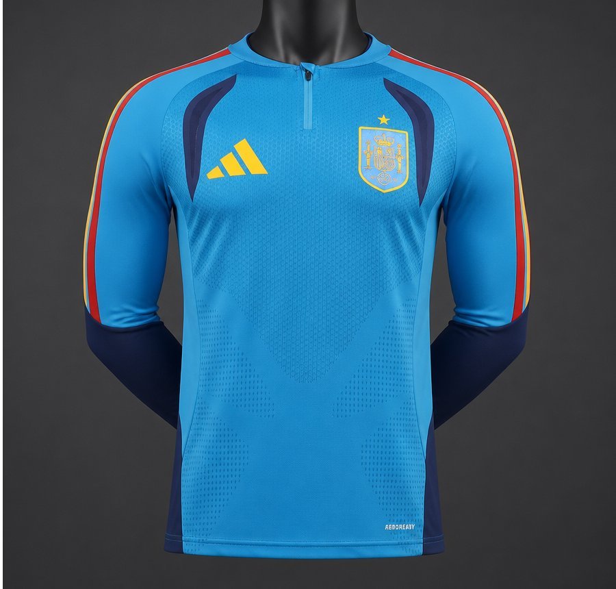 Player Version 2026 Spain Home Light Blue Long Sleeve Jersey