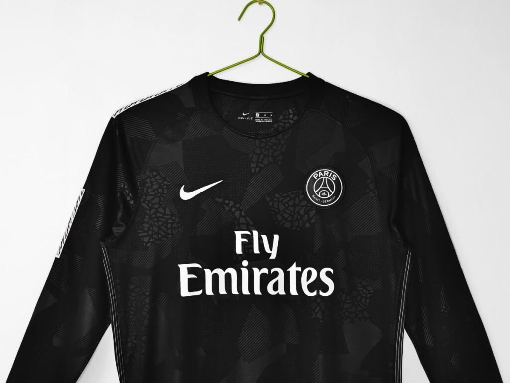 Retro 17/18 PSG/Paris Saint-Germain Black with Geometric Camo Pattern Third Long Sleeve Jersey