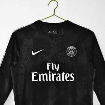 Retro 17/18 PSG/Paris Saint-Germain Black with Geometric Camo Pattern Third Long Sleeve Jersey