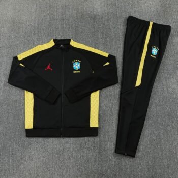 26/27 Brazil Black Full Zipper Jacket Tracksuit + Long Pants