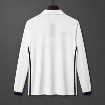 Retro 16/17 Real Madrid White with Navy Blue Stripes Home Long Sleeve Jersey