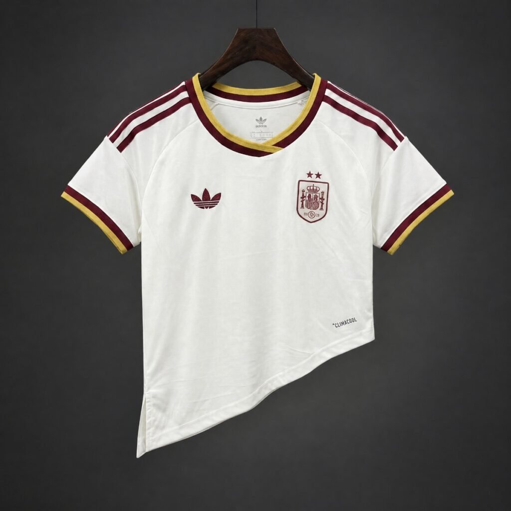 2 Stars 2026 Women Spain Away White Asymmetric Hem Crop Jersey