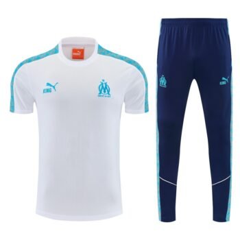 26/27 Marseille White&Navy Blue Short Sleeve Tracksuit + Long Pants