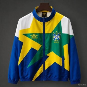 Retro 93/94 Brazil Yellow & Green & Blue Star Pattern Windbreaker Jacket