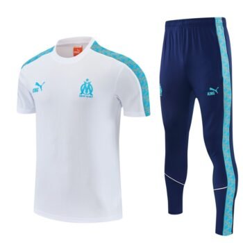 26/27 Marseille White&Navy Blue Short Sleeve Tracksuit + Long Pants