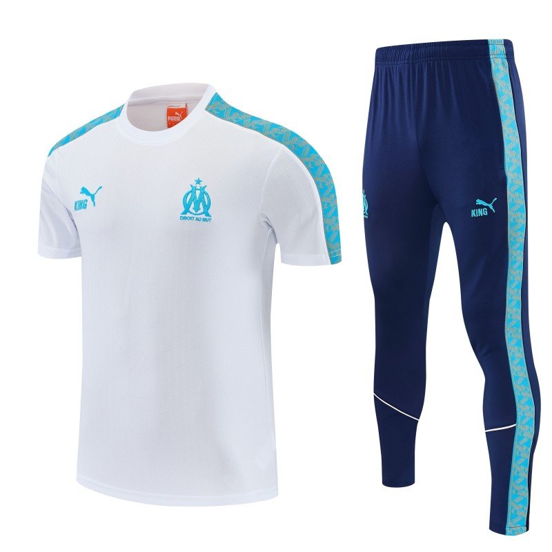 26/27 Marseille White&Navy Blue Short Sleeve Tracksuit + Long Pants