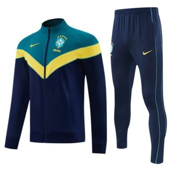26/27 Brazil Teal&Navy Blue Full Zipper Jacket Tracksuit + Long Pants