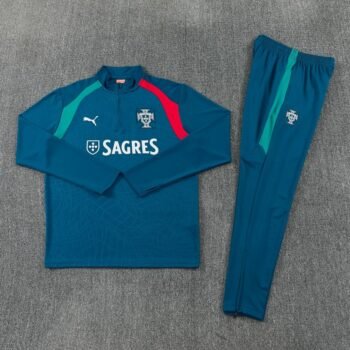 26/27 Portugal Teal Half Zipper Jacket Tracksuit + Long Pants