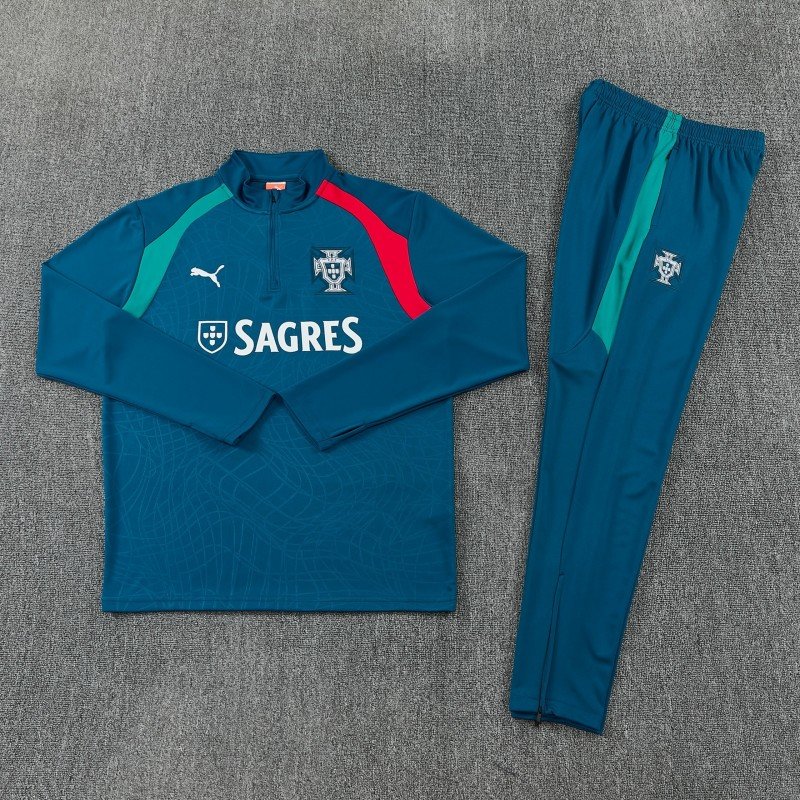 26/27 Portugal Teal Half Zipper Jacket Tracksuit + Long Pants