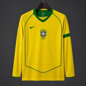 Retro 2004 Brazil Home Long Sleeve Jersey