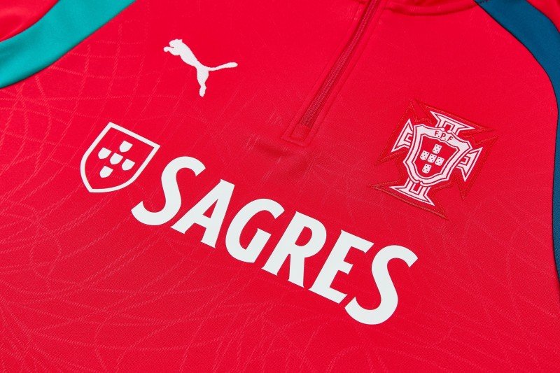 26/27 Portugal Red&Teal Half Zipper Jacket Tracksuit + Long Pants
