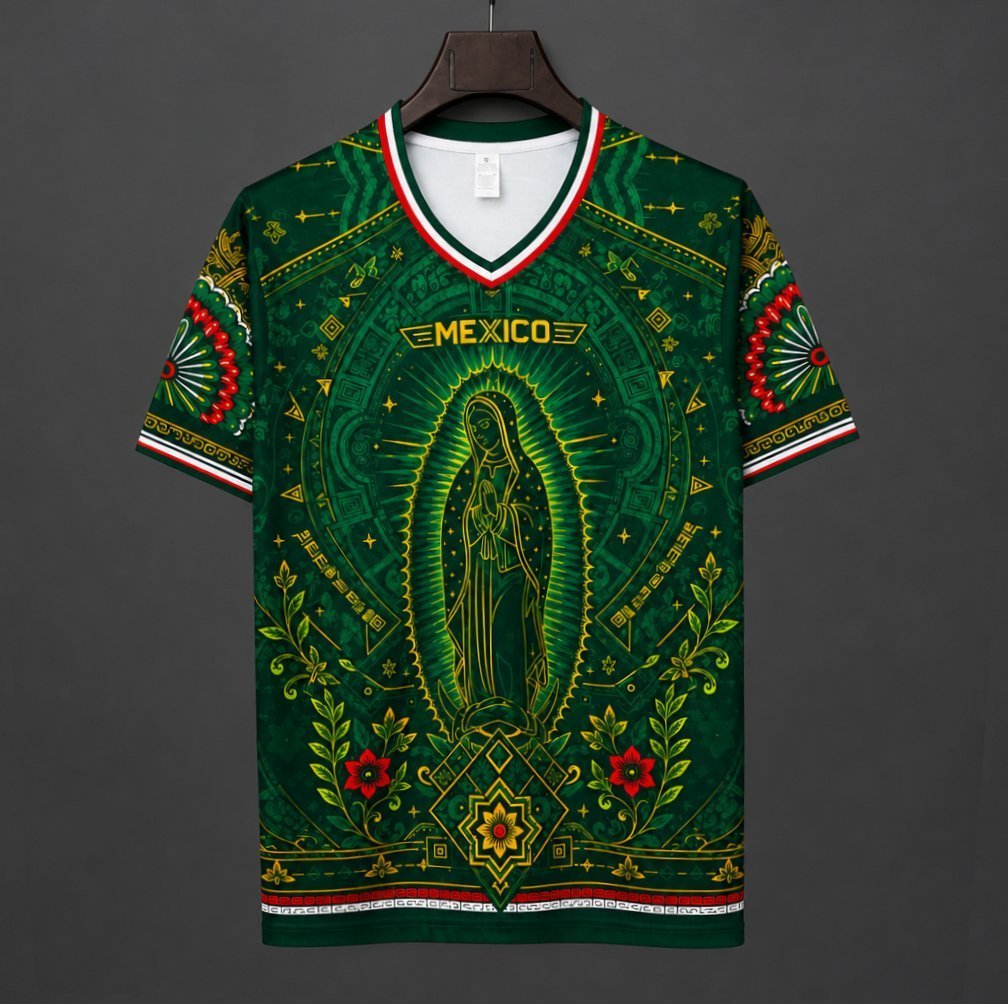 2026 Mexico Special Edition Green with Virgin of Guadalupe and Aztec Pattern Jersey