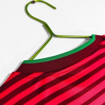 Retro 2014 Portugal Home Red with Dark Stripes Long Sleeve Jersey