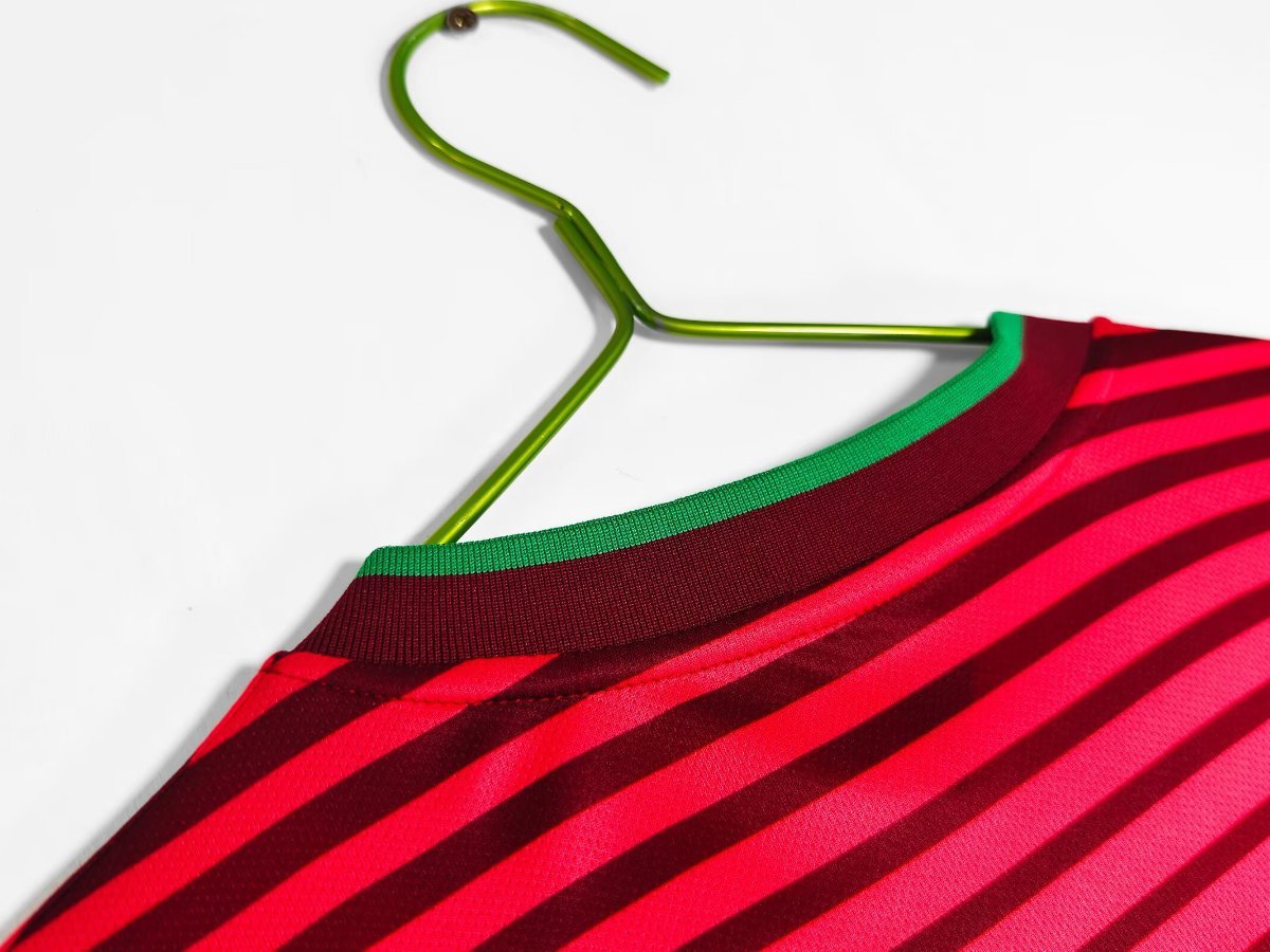 Retro 2014 Portugal Home Red with Dark Stripes Long Sleeve Jersey