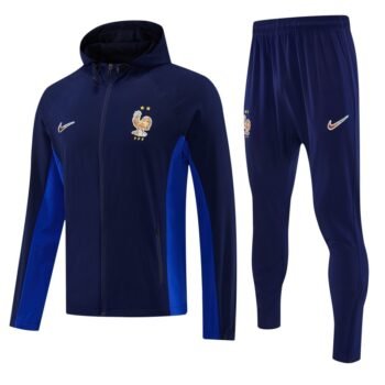 26/27 France Navy Blue Full Zipper Hooded Jacket Tracksuit + Long Pants