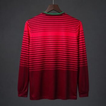 Retro 2014 Portugal Home Red with Dark Stripes Long Sleeve Jersey