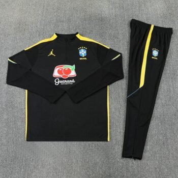 26/27 Brazil Black Half Zipper Jacket Tracksuit + Long Pants