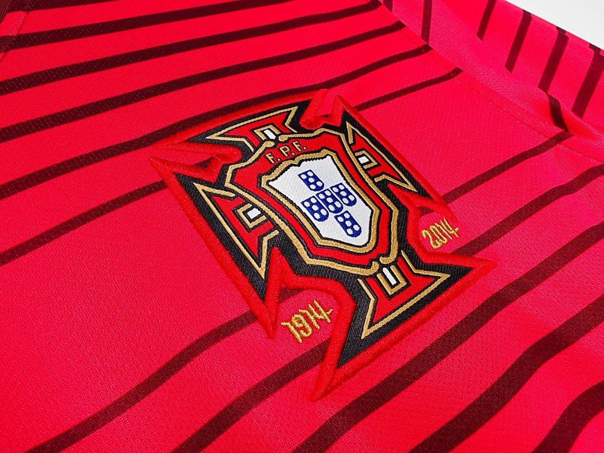 Retro 2014 Portugal Home Red with Dark Stripes Long Sleeve Jersey