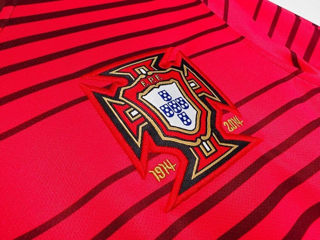 Retro 2014 Portugal Home Red with Dark Stripes Long Sleeve Jersey