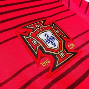 Retro 2014 Portugal Home Red with Dark Stripes Long Sleeve Jersey