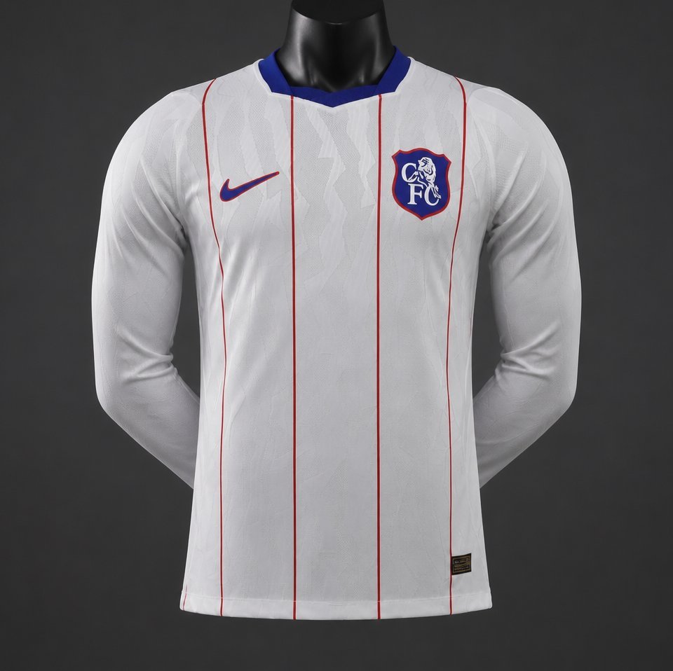 Player 2627 Chelsea FC White with Red Pinstripe Third Long Sleeve Jersey Home Jersey