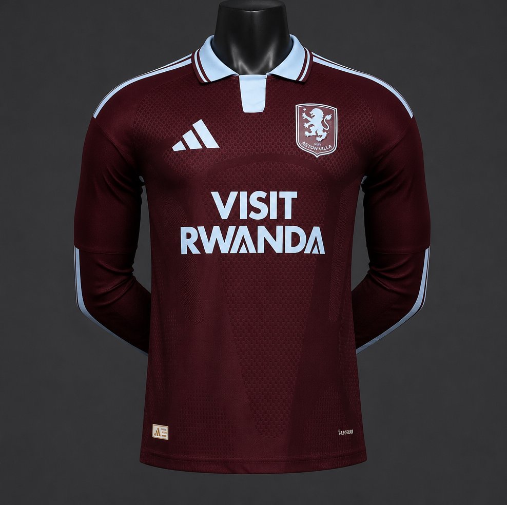 Player 2627 Aston Villa FC Home Long Sleeve Jersey With Sponsor Home Jersey
