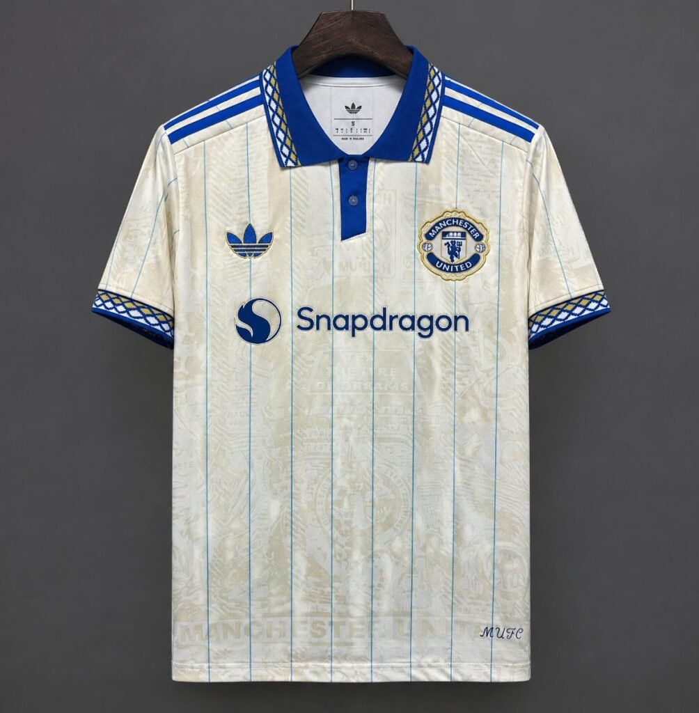 Manchester United Special Beige Vertical Stripes Collage Graphics Jersey 2026/27 Home Jersey