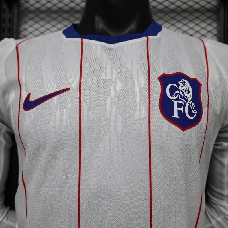 Player 2627 Chelsea FC White with Red Pinstripe Third Long Sleeve Jersey Home Jersey