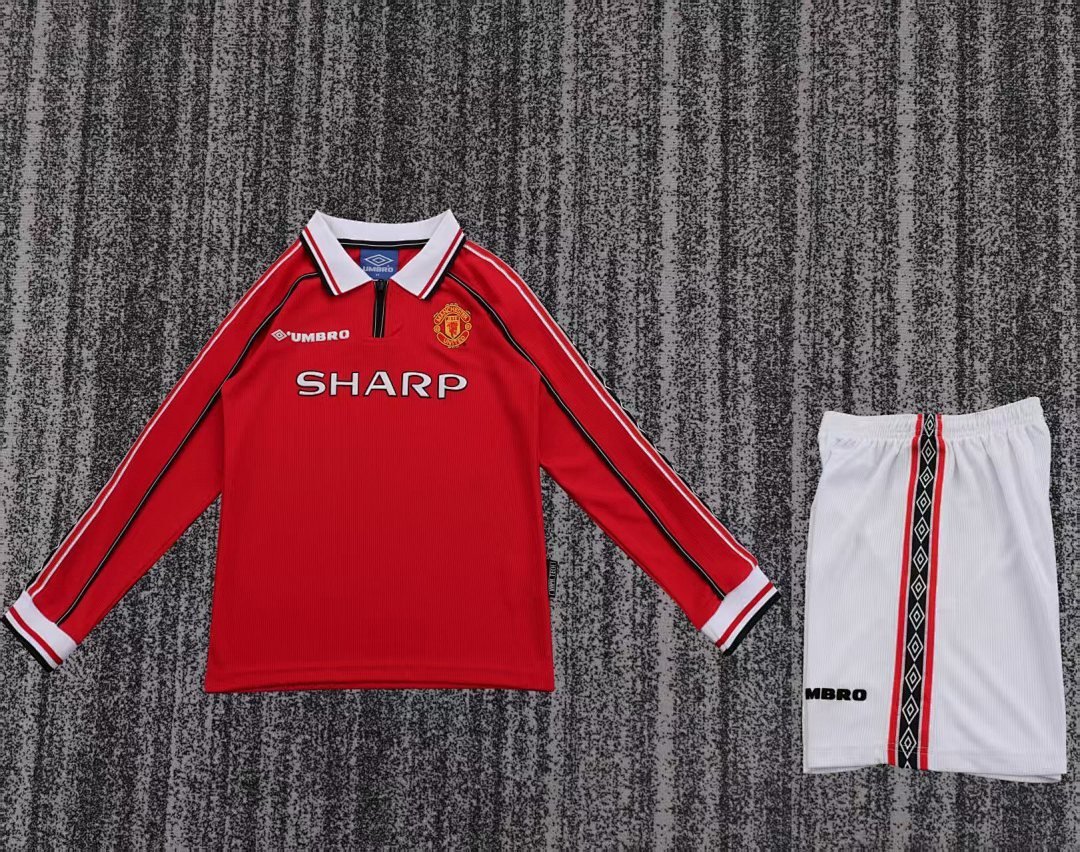 Manchester United 1998/99 Kids Home Long Sleeve Kit - Image 1