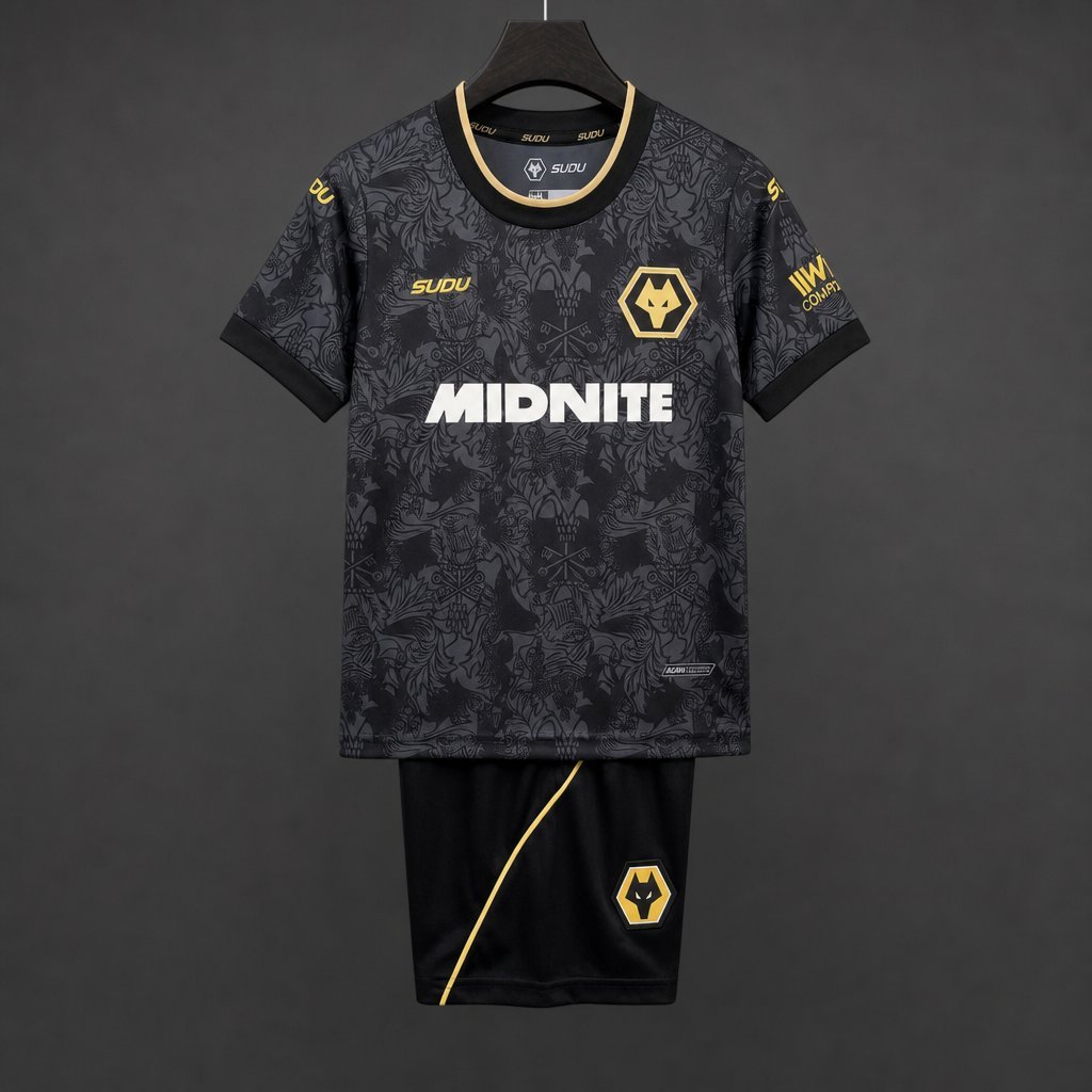 Kids Wolverhampton Wanderers Wolves Third Black Jersey Kit 2026/27 Home Jersey