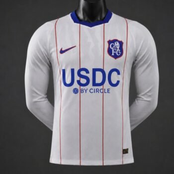 Player 2627 Chelsea FC White with Red Pinstripe Third Long Sleeve Jersey Home Jersey - Image 1